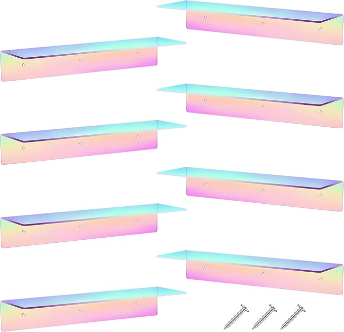 Blulu 8 Pcs Acrylic Floating Shelf, Invisible Wall Mounted Shelf for Book Plants Picture Makeup Record Display in Living Room, Bathroom, Bedroom, Kitchen, Office(14 x 5 x 2 Inches,Assorted Color)
