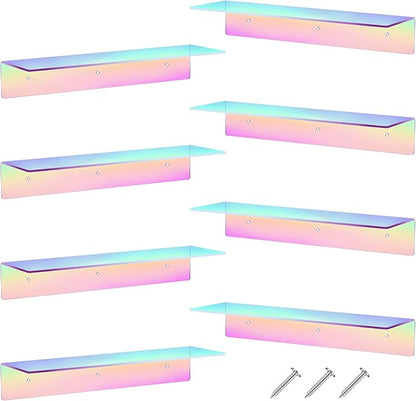 Blulu 8 Pcs Acrylic Floating Shelf, Invisible Wall Mounted Shelf for Book Plants Picture Makeup Record Display in Living Room, Bathroom, Bedroom, Kitchen, Office(14 x 5 x 2 Inches,Assorted Color)