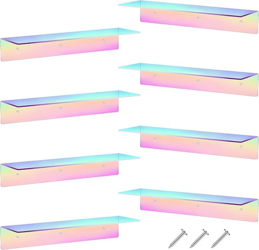 Blulu 8 Pcs Acrylic Floating Shelf, Invisible Wall Mounted Shelf for Book Plants Picture Makeup Record Display in Living Room, Bathroom, Bedroom, Kitchen, Office(14 x 5 x 2 Inches,Assorted Color)
