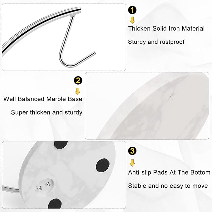 Livabber Banana Holder with Marble Base, Metal Banana Hanger Modern Tree Stand with Hook, Stylish Banana Keeper Fresh Fruit Storage Organizer Freestanding for Kitchen Countertop (Chrome, Single Hook)