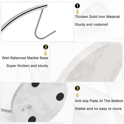 Livabber Banana Holder with Marble Base, Metal Banana Hanger Modern Tree Stand with Hook, Stylish Banana Keeper Fresh Fruit Storage Organizer Freestanding for Kitchen Countertop (Chrome, Single Hook)