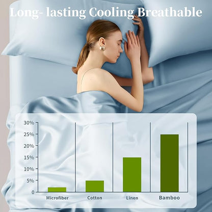 Shilucheng 100% Viscose Derived from Bamboo_ Sheets Queen Size 4pcs - Ultra Cooling & Silky Soft Bed Sheets, 16" Deep Pocket, Perfect for Hot Sleepers, Hotel Bedding Sheets (Teal Blue)