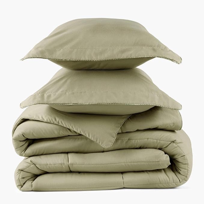 PeachSkinSheets Night Sweats: The Original 1500TC Soft Super Twin/XL Twin Oversized Comforter Set Sage Green