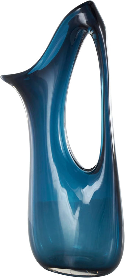 Deco 79 Glass Abstract Decorative Vase Ombre Centerpiece Vase with Cutout Handle and Elongated Opening, Flower Vase for Home Decoration 10" x 5" x 21", Blue