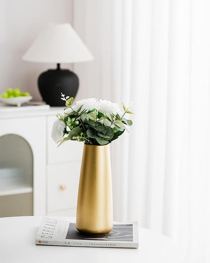 Light Gold Vase - 10" Gold Ceramic Flower vase for Home/Table/Accent Decor, Minimalist Modern Vases Ceramic for Centerpieces, Room Decor, Living Room, Bedroom or Gift
