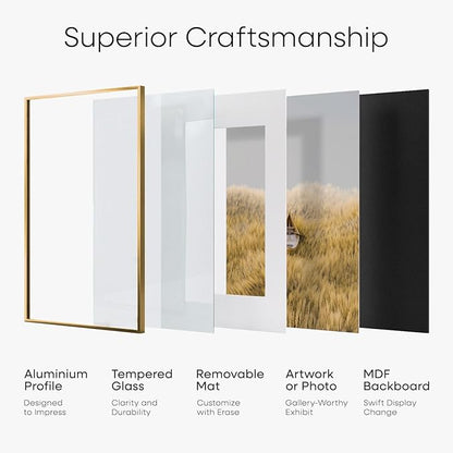 Homeforia 8x8 Picture Frames Bronze, High End Metal 8 x 8 Square Photo Frame with Mat 6 by 6, 8x8 Brass Frame Matted to 6x6 inch Print, 8by8 Wall or Tabletop Frames, Tempered Glass, Wall Kit, Set of 3