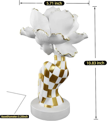 White and Gold African Woman Sculpture – Elegant Resin Figurine with Floral Headpiece, Modern African Art Statue for Home Decor, Cultural Figurine Gift for Women