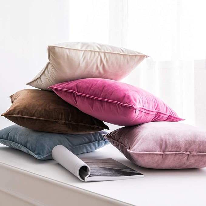 MIULEE Pack of 2 Decorative Velvet Throw Pillow Cover Soft Pillowcase Solid Square Cushion Case for Spring Sofa Bedroom Car 20x20 Inch 50x50 Cm Hot Pink