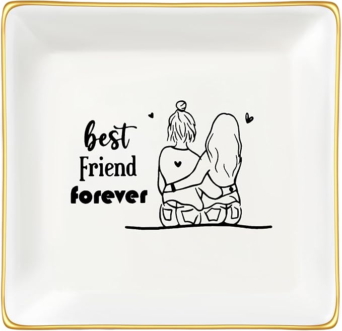 JoycuFF Gift for Women Best Friends Bestie Friendship Gifts for Her Ceramic Ring Dish Decorative Tray Unique Gift For Bestie, Soul Sister, BFF, Birthday Christmas Gift Ideas