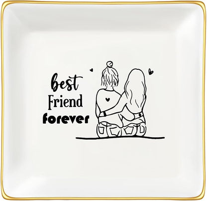 JoycuFF Gift for Women Best Friends Bestie Friendship Gifts for Her Ceramic Ring Dish Decorative Tray Unique Gift For Bestie, Soul Sister, BFF, Birthday Christmas Gift Ideas