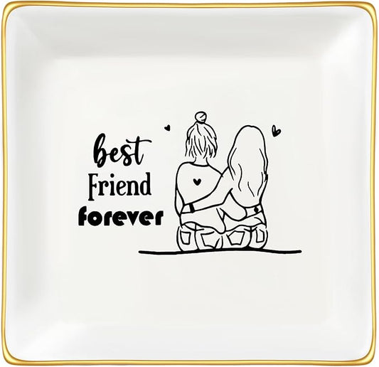 JoycuFF Gift for Women Best Friends Bestie Friendship Gifts for Her Ceramic Ring Dish Decorative Tray Unique Gift For Bestie, Soul Sister, BFF, Birthday Christmas Gift Ideas