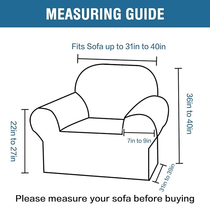 H.VERSAILTEX Armchair Cover Stretching Skid Resistance Couch Cover for Dogs Washable, Thick and Durable Soft High Spandex Jacquard Sofa Covers, Form Fitted Chair Slipcover(Armchair 31"-40", Ivory)