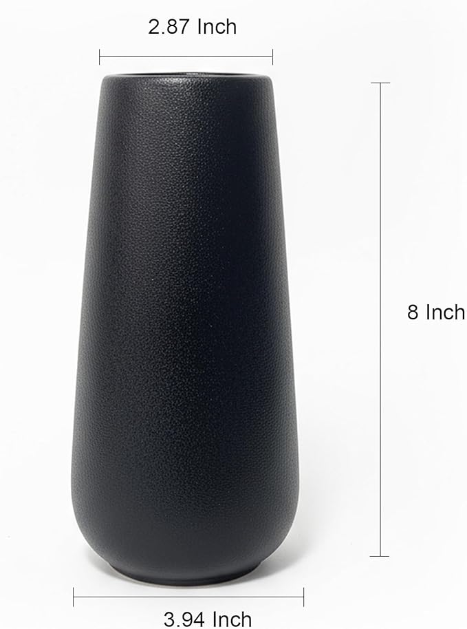 8 Inch Black Flower Vase Ceramic Vase for Wedding Flowers, Bouquet, Pampas Grass, Plants Indoor, Bathroom, Centerpieces, Tables, Roses, Entryway Table, Kitchen, Office, Coffee Home Decor (Black)