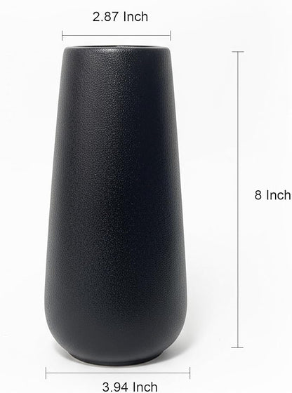 8 Inch Black Flower Vase Ceramic Vase for Wedding Flowers, Bouquet, Pampas Grass, Plants Indoor, Bathroom, Centerpieces, Tables, Roses, Entryway Table, Kitchen, Office, Coffee Home Decor (Black)