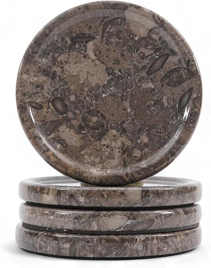Marble Coasters Set of 4 Round Oceanic Handmade Modern 4" Inches Coasters for Drink, Stylish Drink Coaster for Dining Table