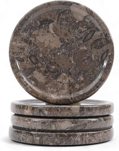Marble Coasters Set of 4 Round Oceanic Handmade Modern 4" Inches Coasters for Drink, Stylish Drink Coaster for Dining Table