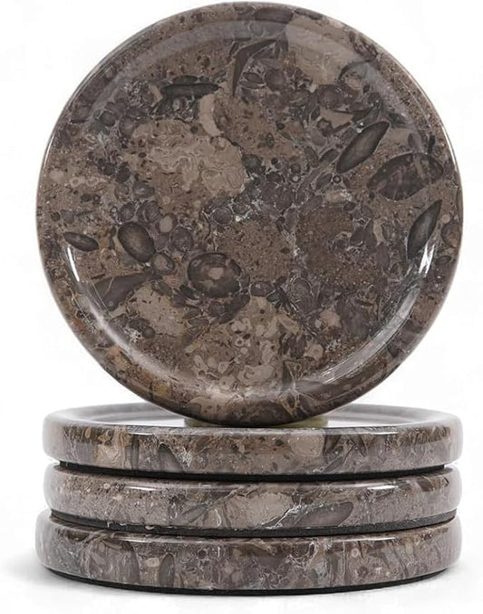 Marble Coasters Set of 4 Round Oceanic Handmade Modern 4" Inches Coasters for Drink, Stylish Drink Coaster for Dining Table