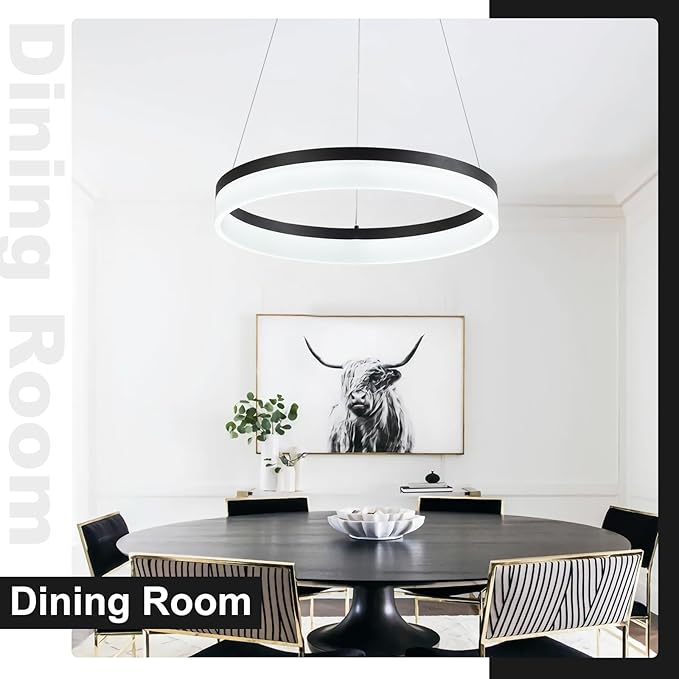 Buccleuch Modern LED Chandelier - Dimmable 19.7" Black Round Pendant Light, Height Adjustable UL-Certified Ceiling Light for Dining Room, Kitchen Island, Living Room, Bedroom, Foyer