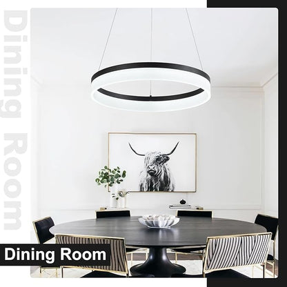 Buccleuch Modern LED Chandelier - Dimmable 19.7" Black Round Pendant Light, Height Adjustable UL-Certified Ceiling Light for Dining Room, Kitchen Island, Living Room, Bedroom, Foyer