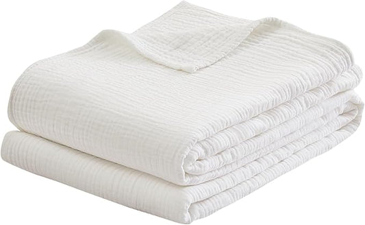 100% Cotton Muslin King Blanket (108" x 90") – A Luxuriously Soft, 4-Layer Lightweight and Breathable Gauze Blanket, Perfect for Year-Round use on beds, couches (White, King)