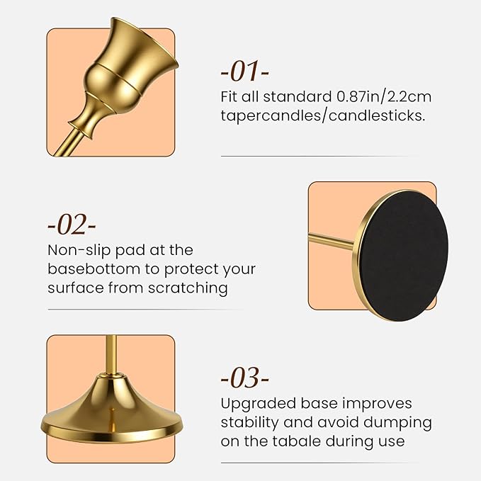 SylvaCraft Brass Gold Candle Holders Rustproof Taper Candlestick Holders for Holiday Party Table Centerpiece Wedding Fireplace Mantel Housewarming Gift(2 Sets(6 Pcs)) ﻿