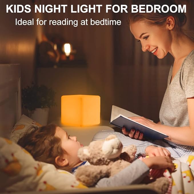 8-in LED Cube Night Light Mood Lamp, Cordless LED Light Cubes for Kid, Rechargeable 16 RGB Colors Changing Light Up Cube Bedside Lamp w/Remote, Waterproof Nursery Kid Stool for Home Patio Garden Party