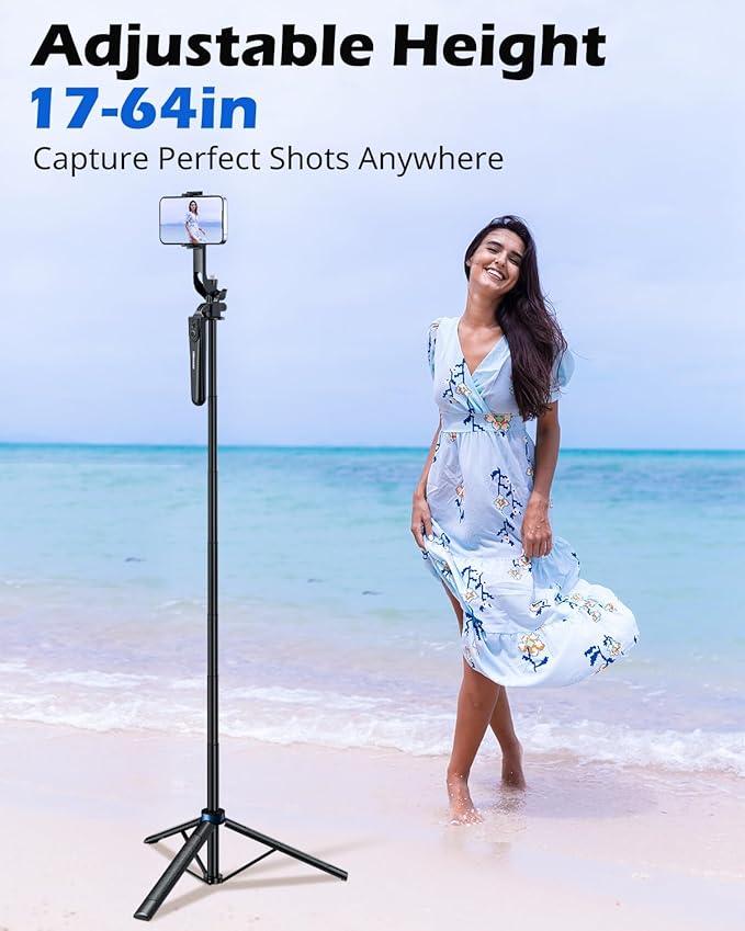 UBeesize 64'' Extendable Selfie Stick Tripod with Light & Remote, Adjustable Phone Tripod Stand for iPhone 17-11, Android, Camera, Travel Vlogging & Video Recording