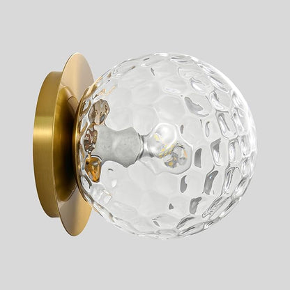 Modern Glass Globe Wall Sconce: Gold Spherical Sconces Light with Hammered Clear Glass Shade - Small Brass Vanity Single Ball Lights Fixture - Contemporary Wall Mounted Lamp for Bedroom Living Room