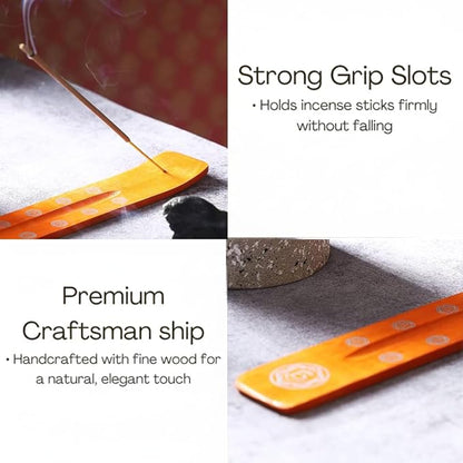 Bless-International Traditional-Handmade-Burner Wooden-Incense-Stick-Holder Ash-Catcher-Stand for-Aromatherapy-Meditation-Yoga (Orange, The Energy) 10 Inches, Pack of 2