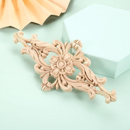 MUXSAM Wood Carved Appliques Furniture Decorative Onlays, 2Pcs Unpainted DIY Center Carving Decal for Door Wall Ceiling Cabinet Dresser Mirror Bed Mantel Bench Decoration, 20x10cm/7.8"x3.94"