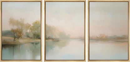 MUDECOR Framed Wall Art Print Set Soft Pastel Landscape Serene Waters and Reflections Illustrations Modern Art Boho Decorative Colorful Chic for Living Room, Bedroom, Office - 24"x36"x3 Natural
