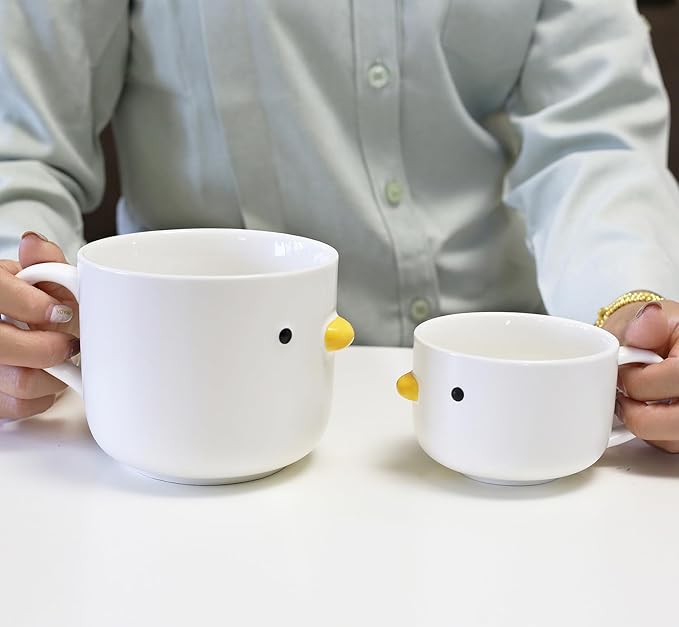 PURROOM Large Breakfast Mug, Handmade Glaze Duck Cup, 22 oz Oversized Cute Cereal Cup. For Family & Friends