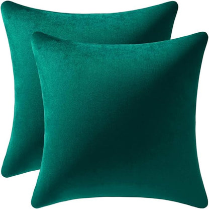 Decorative Pillow Covers 22x22 Green Christmas: 2 Pack Cozy Soft Velvet Square Throw Pillow Cases for Farmhouse Home Decor