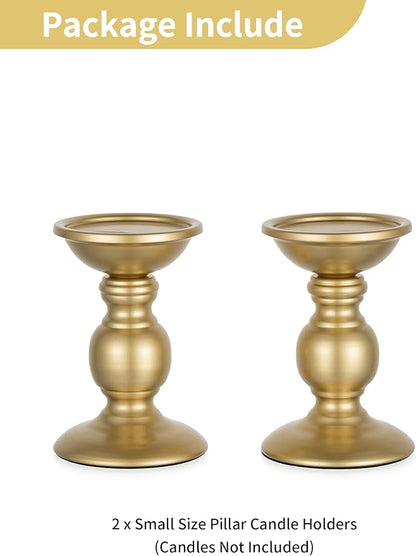 2 Pcs Gold Pillar Candle Holders, Gold Candlestick Most Ideal for 3" Pillar Candles, Gifts for Wedding, Party, Home, Spa, Reiki, Votive Candle (2 x S)