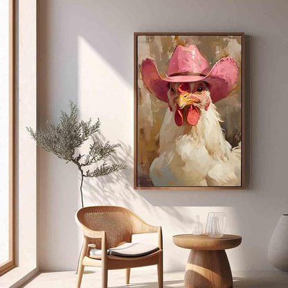 Farm Animal Prints Farmhouse Chicken Artwork Funny Animal Wall Art Vintage Cowboy Print Hen Rooster Painting Vintage Western Cowboy Posters Western Chicken Picture Home Decor 16x24inch No Frame