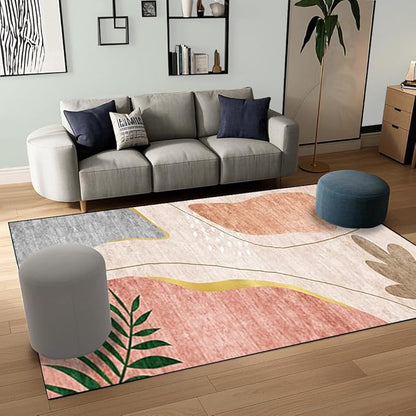 Area Rug 5x7 Feet Contemporary Abstract Non-Slip Washable Modern Rug, High Traffic Floor Mat for Living Room, Bedroom, Home Office