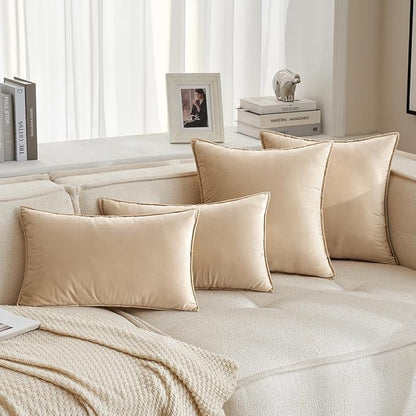 MIULEE Beige Decorative Velvet Throw Pillow Covers Soft Pillow Covers Soild Square Cushion Case for Summer Sofa Bedroom 18x18 Inch 45x45 cm