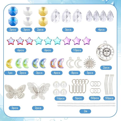 SUNNYCLUE 1 Box DIY 5 Sets Star Moon Suncatchers Kit Rainbow Maker Sun Catchers Butterfly Charms Hanging Suncatchers Glass Crystal Sun Catcher for Windows Indoor Outdoor Home Garden Decor Gifts