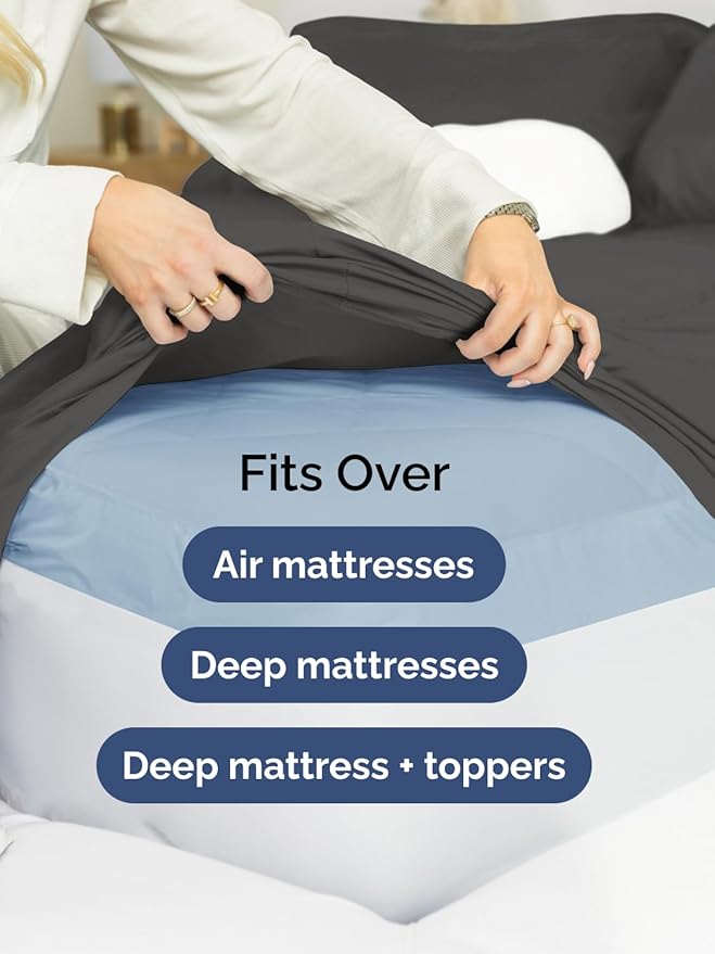 Extra Deep Twin XL Sheet Set - 4 Piece Breathable & Cooling Sheets - Hotel Luxury Bed Sheets Set - Easy & Secure Fit - Soft, Wrinkle Free & Comfy Sheets Set - Charcoal Sheet Set w/Extra Deep Pockets