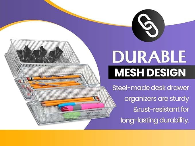Ybm Home Silver Mesh Drawer Cabinet and or Shelf Organizer Bins, School Supply Holder Office Desktop Organizer Basket 1595s (1, 6x6x2 Inch)