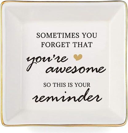You're Awesome Gifts: Inspirational Gifts for Women - Best Friends, Mom, Sister, Coworker, Valentine's, Retirement, Christmas - Ceramic White Ring Trinket Dish Jewelry Tray