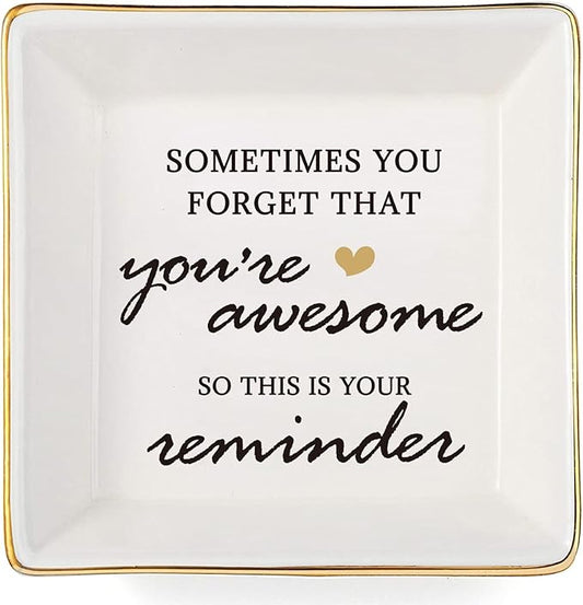 You're Awesome Gifts: Inspirational Gifts for Women - Best Friends, Mom, Sister, Coworker, Valentine's, Retirement, Christmas - Ceramic White Ring Trinket Dish Jewelry Tray