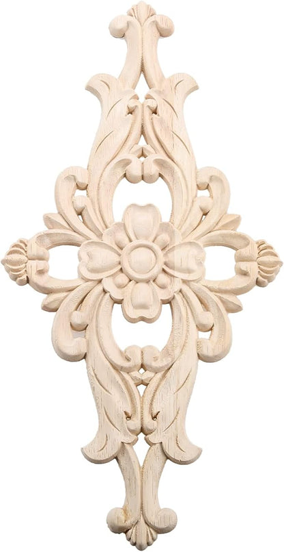 MUXSAM Wood Carved Appliques Furniture Decorative Onlays, 1Pc Unpainted DIY Center Carving Decal for Door Wall Ceiling Cabinet Dresser Mirror Bed Mantel Bench Decoration, 32x16cm/12.6"x6.3"