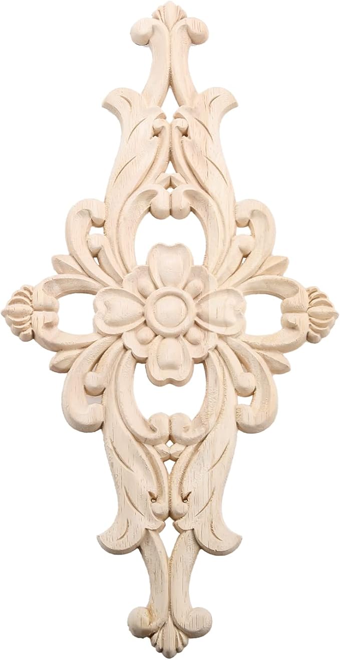 MUXSAM Wood Carved Appliques Furniture Decorative Onlays, 2Pcs Unpainted DIY Center Carving Decal for Door Wall Ceiling Cabinet Dresser Mirror Bed Mantel Bench Decoration, 40x20cm/15.75"x7.87"