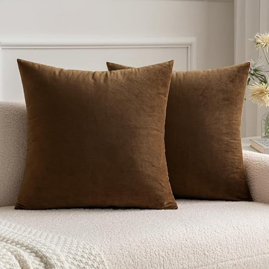 MIULEE Velvet Throw Pillow Covers 16x16 Inch, Pack of 2 - Chocolate, Super Soft Decorative Square Cushion Cases Modern Luxury Home Decor for Sofa,Couch,Bed,Chair
