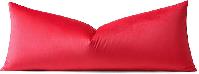 Artscope Luxury Velvet Lumbar Pillow Cover Super Soft Decorative Rectangle Pillowcases Soft Solid Cushion Cases for Couch Sofa Bedroom Car Decor 14x36 Inch Red