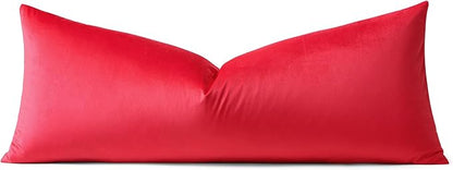 Artscope Luxury Velvet Lumbar Pillow Cover Super Soft Decorative Rectangle Pillowcases Soft Solid Cushion Cases for Couch Sofa Bedroom Car Decor 14x36 Inch Red