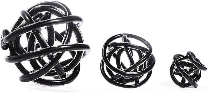 Luxury Lane Hand Blown Infinity Knot Sommerso Decorative Glass Ball for Bowls Home Decor 8 inch Tall Orbit Centerpiece Table Decoration Sculpture Black