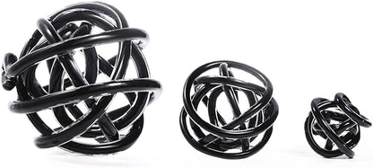 Luxury Lane Hand Blown Infinity Knot Sommerso Decorative Glass Ball for Bowls Home Decor 4 inch Tall Orbit Centerpiece Table Decoration Sculpture Black