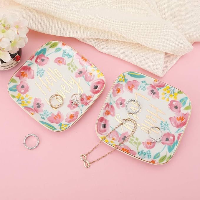 Stephanie Imports Hello Lovely Ceramic Trinket Plate and Decorative Jewelry Dish